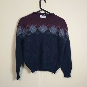 VTG Pendleton Wool Sweater Gray Argyle Crewneck Unisex Size 40
